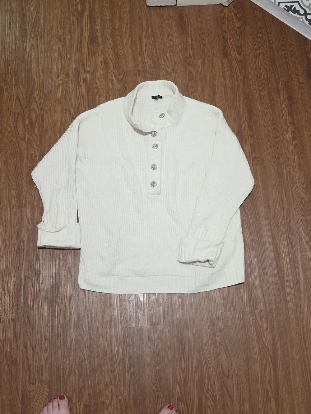 Talbots Plus Cream Ribbed Button-Up Sweater - Picture 6 of 6